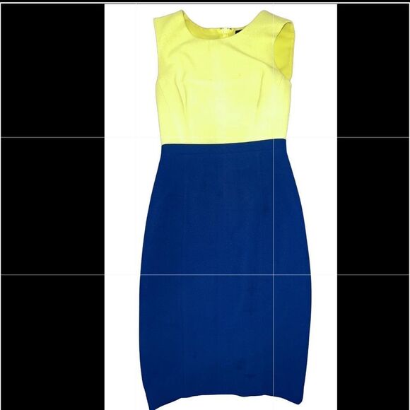 BCBGMAXAZRIA size 2 Blaire Color-Block Sheath Dress Navy Blue Neon Yellow Green - Picture 8 of 10